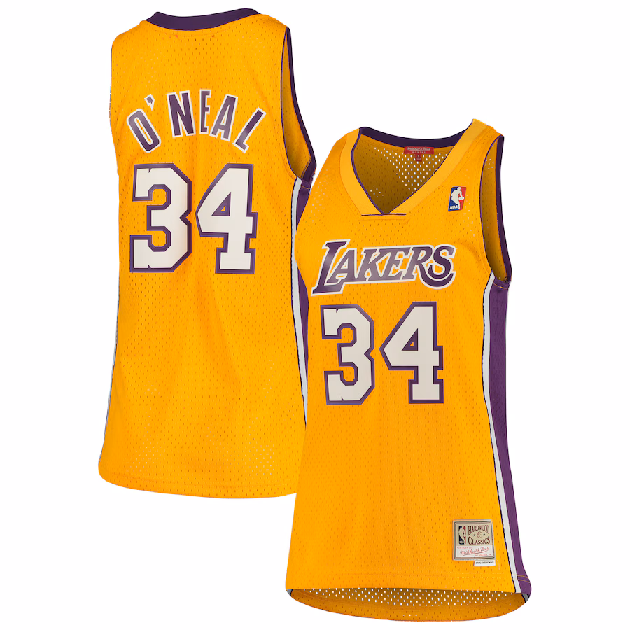 Women's Los Angeles Lakers Shaquille O'Neal Mitchell & Ness Gold 1999/00 Hardwood Classics Swingman Jersey - Ujersey
