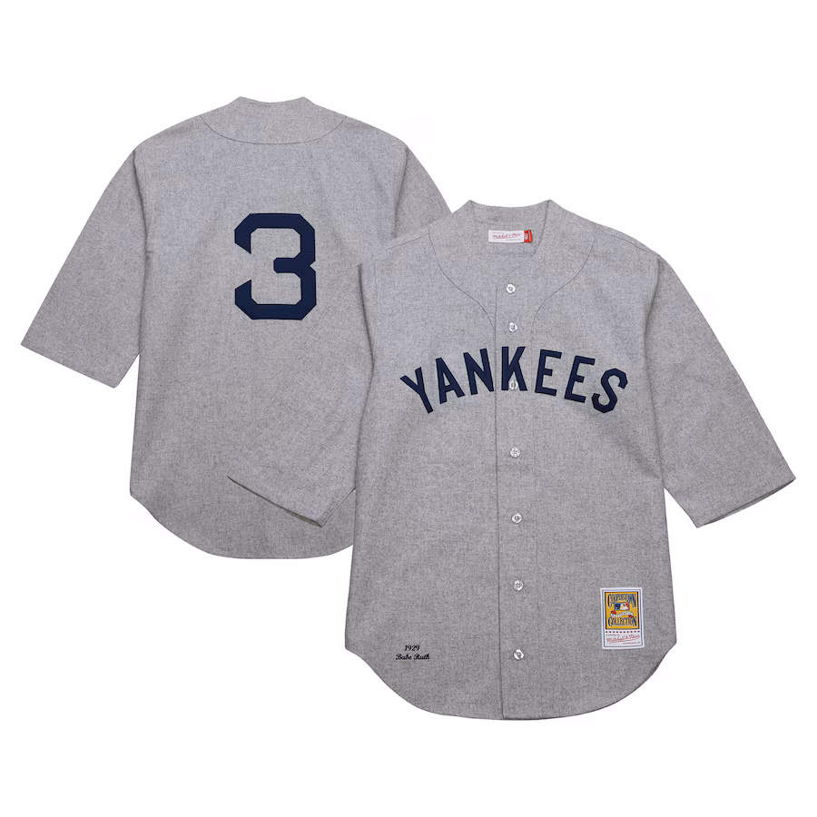 Men's New York Yankees Babe Ruth Mitchell & Ness Gray Cooperstown Collection 1929 Authentic Jersey - Ujersey