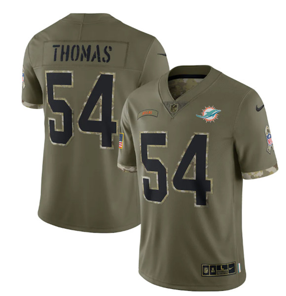 Men's Miami Dolphins #54 Zach Thomas 2022 Olive Salute To Service Limited Stitched Jersey - Ujersey
