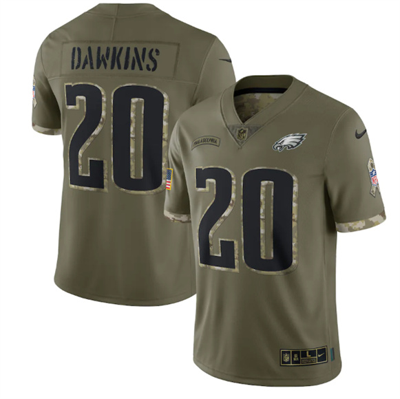 Men's Philadelphia Eagles #20 Brian Dawkins 2022 Olive Salute To Service Limited Stitched Jersey - Ujersey