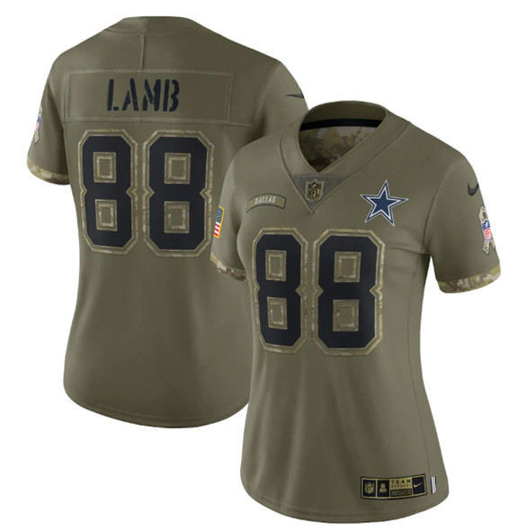 Women's Dallas Cowboys #88 CeeDee Lamb 2022 Olive Salute To Service Limited Stitched Jersey(Run Small) - Ujersey