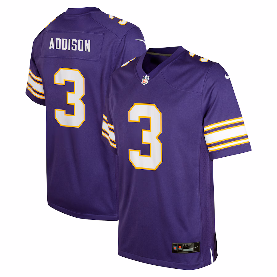 Youth Minnesota Vikings Jordan Addison Nike Purple Alternate Player Game Jersey - Ujersey
