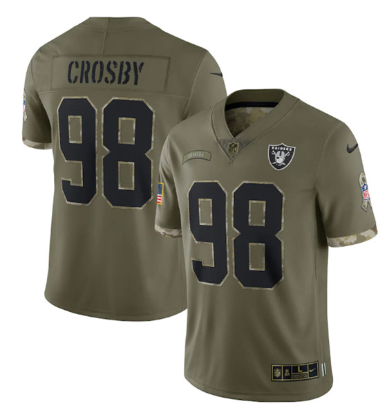 Men's Las Vegas Raiders #98 Maxx Crosby 2022 Olive Salute To Service Limited Stitched Jersey - Ujersey