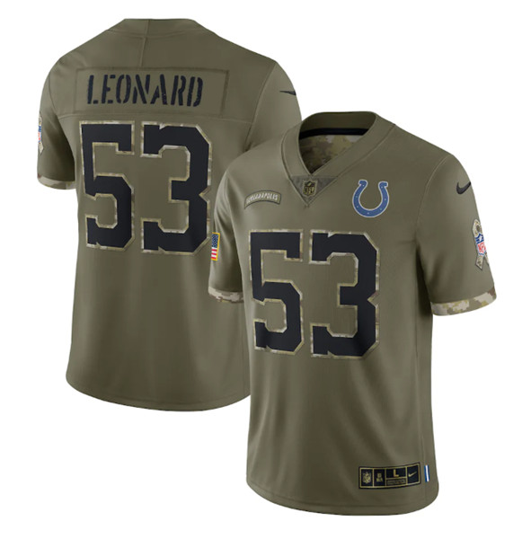 Men's Indianapolis Colts #53 Shaquille Leonard 2022 Olive Salute To Service Limited Stitched Jersey - Ujersey