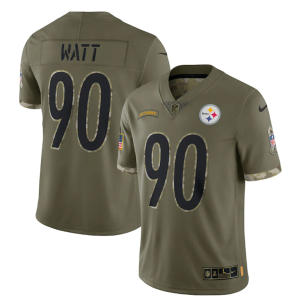 Men's Pittsburgh Steelers #90 T. J. Watt 2022 Olive Salute To Service Limited Stitched Jersey - Ujersey