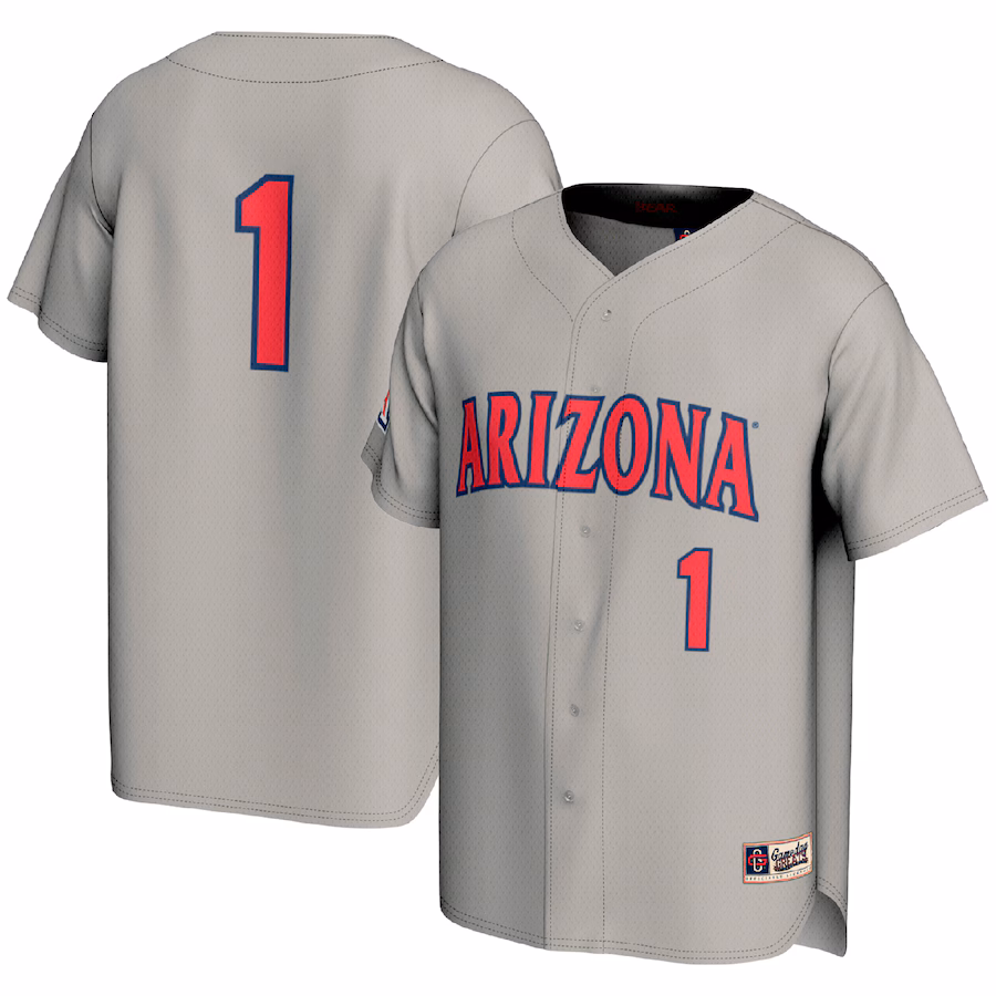 #1 Arizona Wildcats GameDay Greats Lightweight Baseball Fashion Jersey - Gray - Ujersey