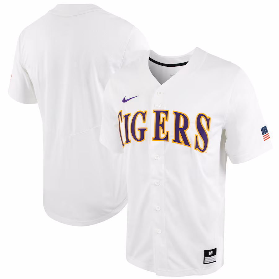 LSU Tigers Nike Replica Full-Button Baseball Jersey - White - Ujersey