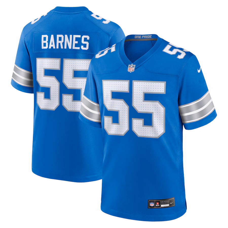 Men's Detroit Lions Derrick Barnes Nike  Blue Team Game Jersey - Ujersey