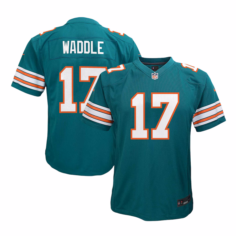 Youth Miami Dolphins Jaylen Waddle Nike Aqua Alternate Player Game Jersey - Ujersey
