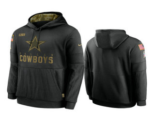 Men's Dallas Cowboys Black 2020 Salute to Service Sideline Performance Pullover Hoodie - Ujersey