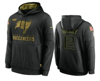 Men's Tampa Bay Buccaneers #12 Tom Brady Black 2020 Salute To Service Sideline Performance Pullover Hoodie - Ujersey