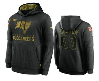Men's Tampa Bay Buccaneers Custom Black 2020 Salute To Service Sideline Performance Pullover Hoodie - Ujersey
