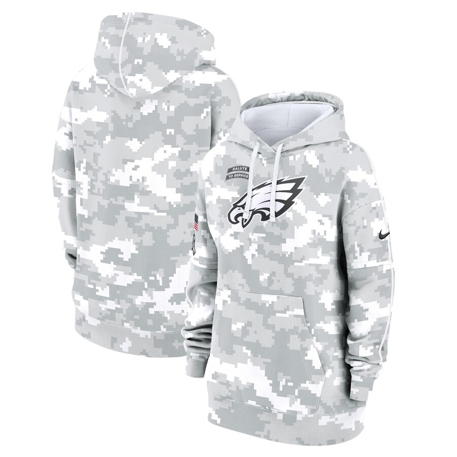 Women's Philadelphia Eagles Nike Arctic Camo 2024 Salute To Service Club Fleece Pullover Hoodie - Ujersey