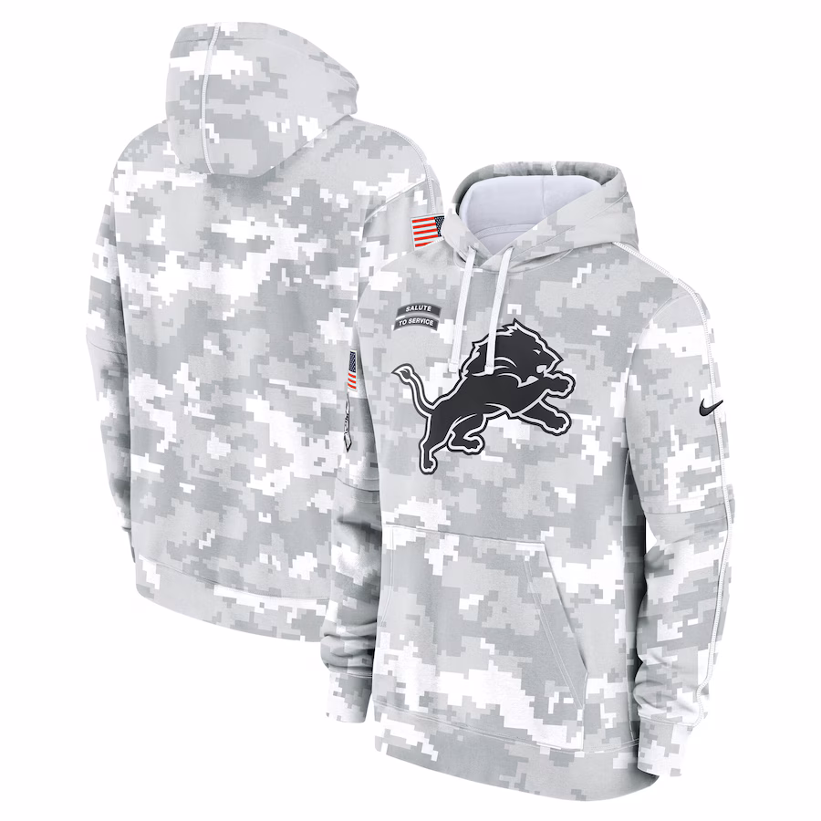 Men's Detroit Lions Nike Arctic Camo 2024 Salute to Service Club Fleece Pullover Hoodie - Ujersey