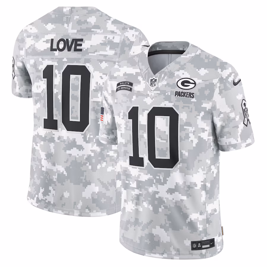 Men's Green Bay Packers Jordan Love Nike Arctic Camo 2024 Salute to Service Limited Jersey - Ujersey