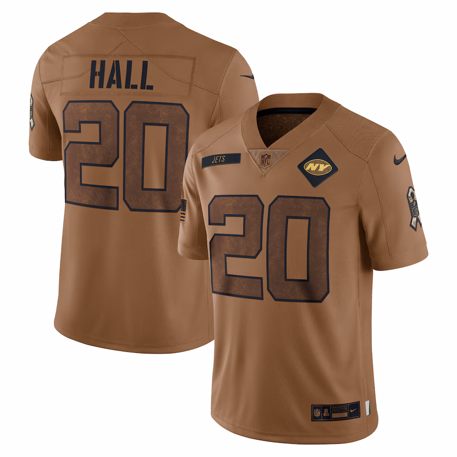 Men's New York Jets Breece Hall Nike Brown Salute To Service Limited Jersey - Ujersey