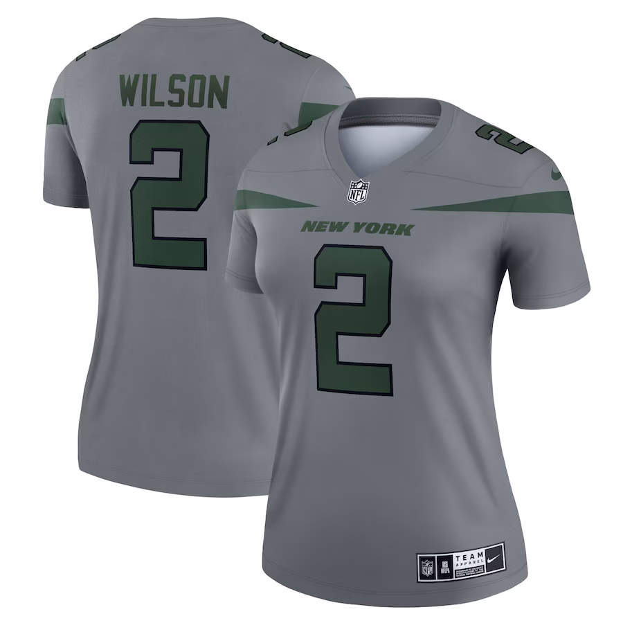 Women's New York Jets Zach Wilson Nike Gray Inverted Legend Player Performance Top - Ujersey