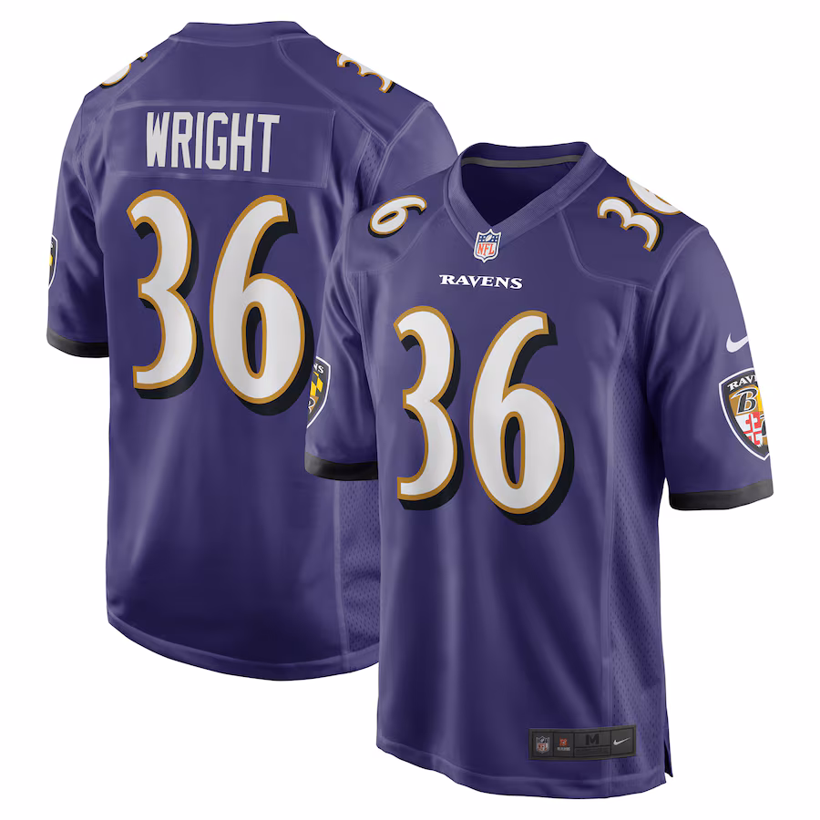 Men's Baltimore Ravens Owen Wright Nike Purple Team Game Jersey - Ujersey