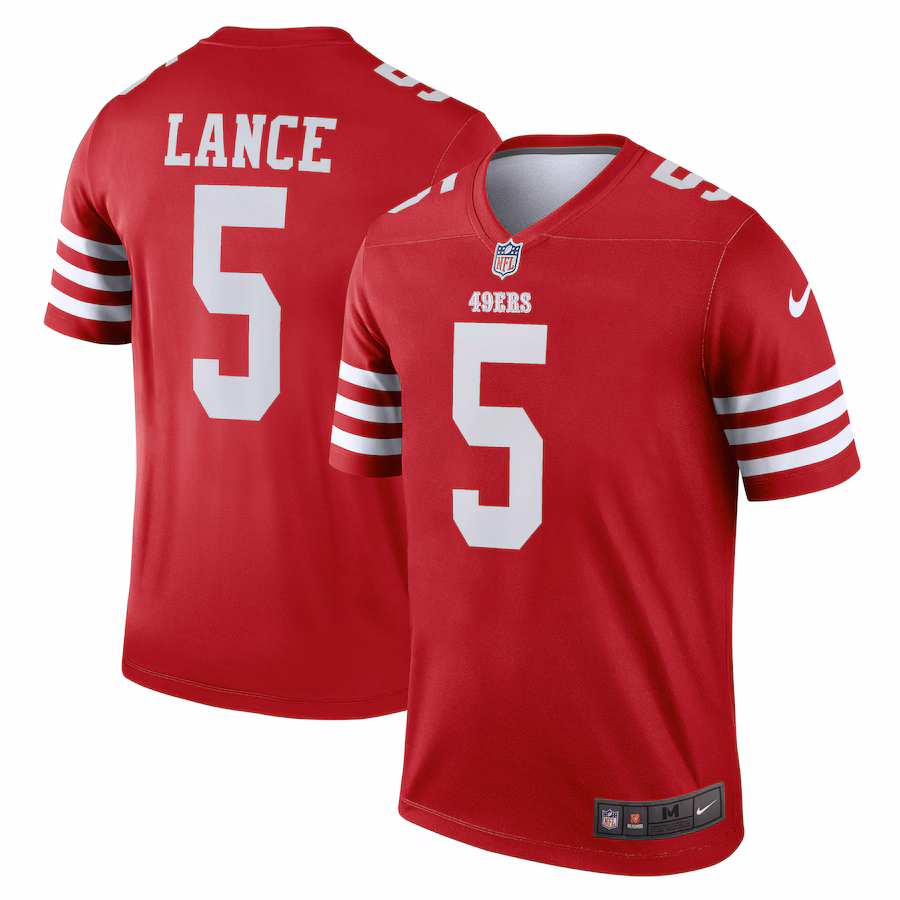 Men's San Francisco 49ers Trey Lance Nike Scarlet Team Legend Player Performance Top - Ujersey