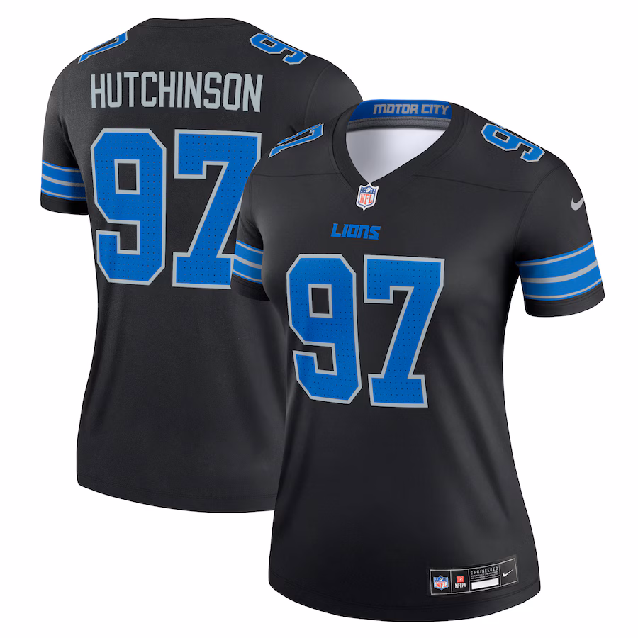 Women's Detroit Lions Aidan Hutchinson Nike Black Alternate Legend Player Performance Top - Ujersey