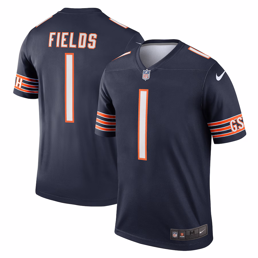 Men's Chicago Bears Justin Fields Nike Navy Team Legend Player Performance Top - Ujersey