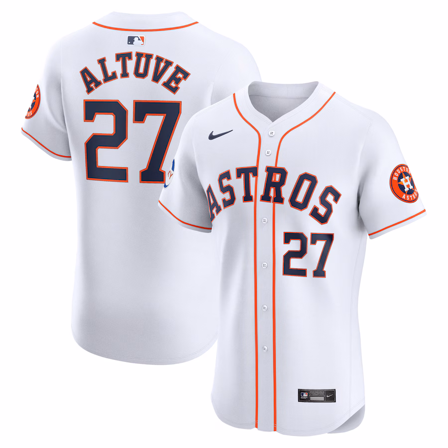 Men's Houston Astros Jose Altuve Nike White Home Elite Sponsor Patch Player Jersey - Ujersey