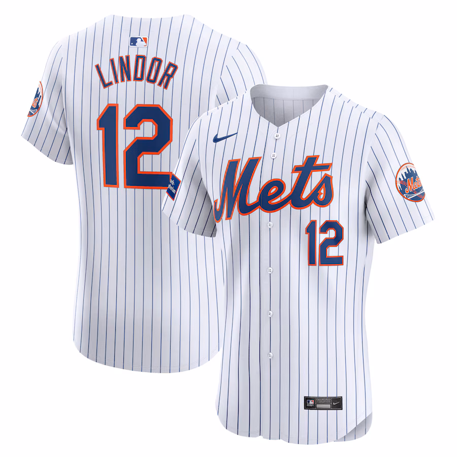 Men's New York Mets Francisco Lindor Nike White Home Elite Sponsor Patch Player Jersey - Ujersey