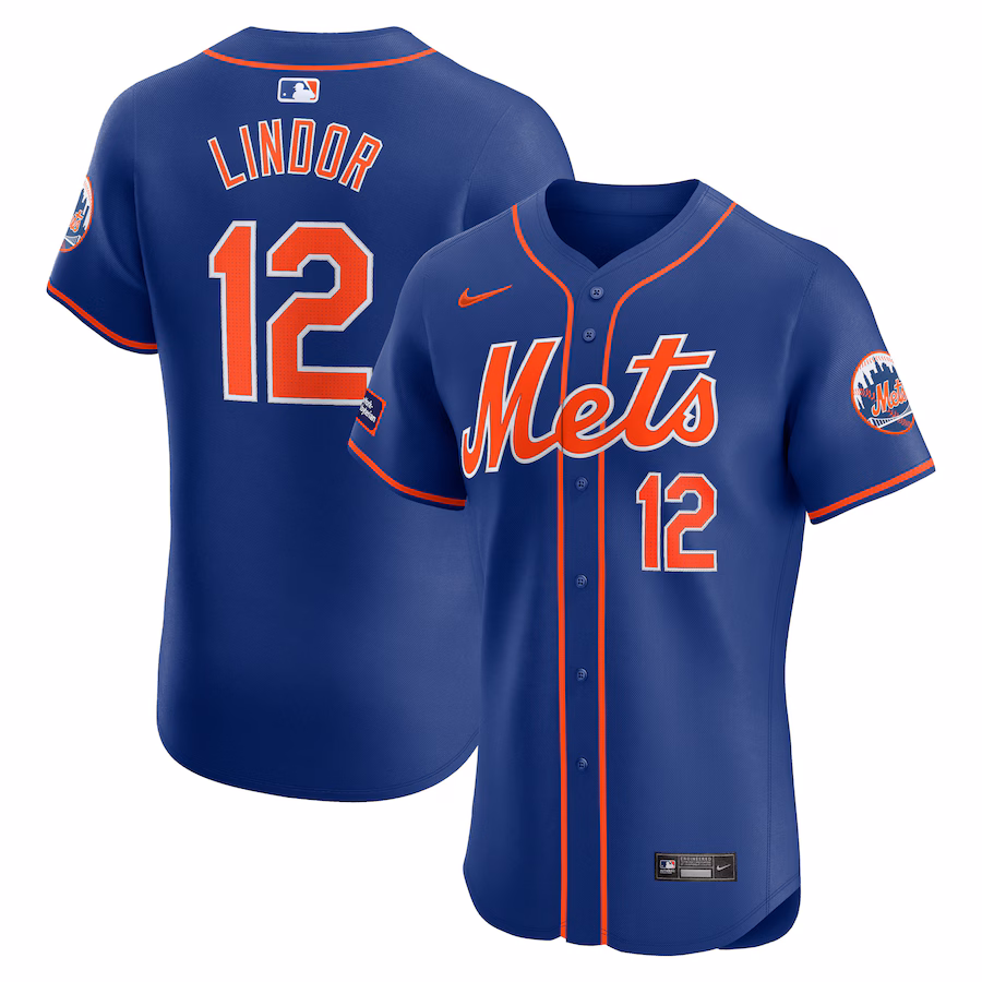 Men's New York Mets Francisco Lindor Nike Royal Alternate Elite Sponsor Patch Player Jersey - Ujersey