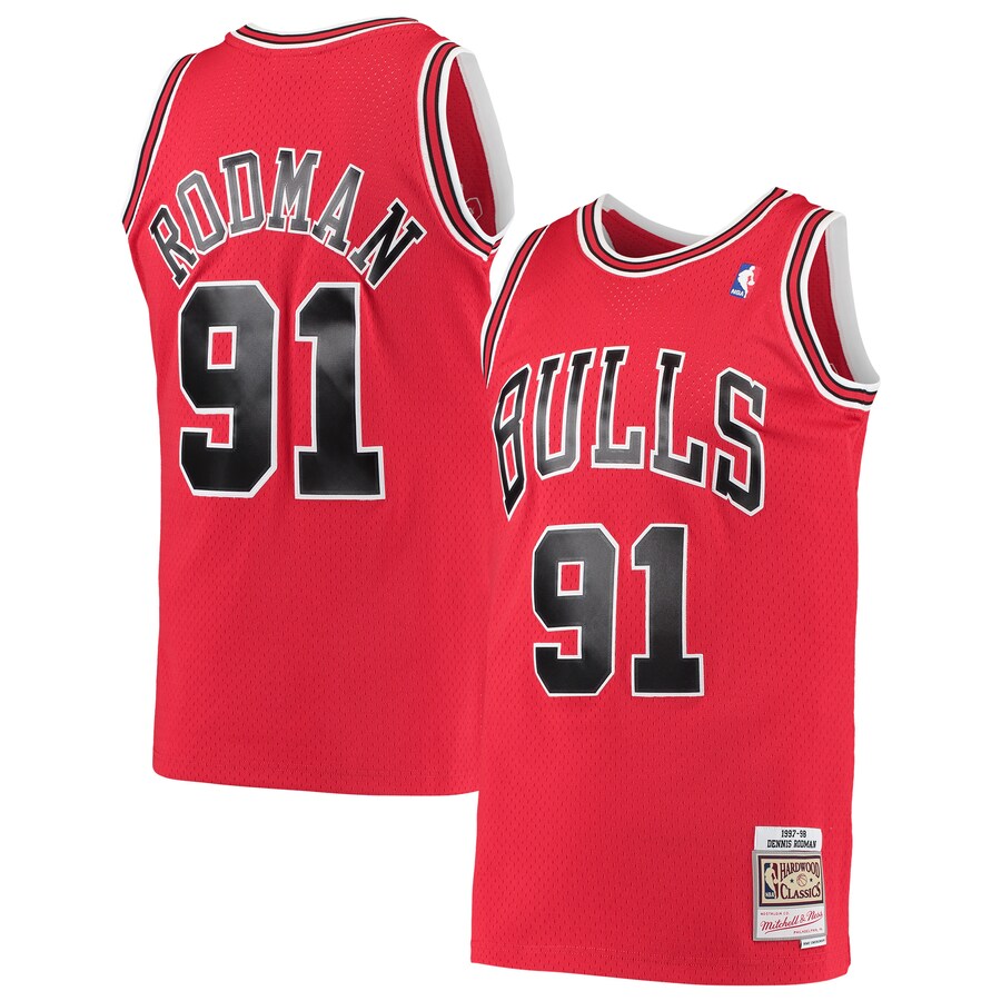 Men's Chicago Bulls Dennis Rodman Mitchell & Ness Red Hardwood Classics Swingman Jersey - Ujersey