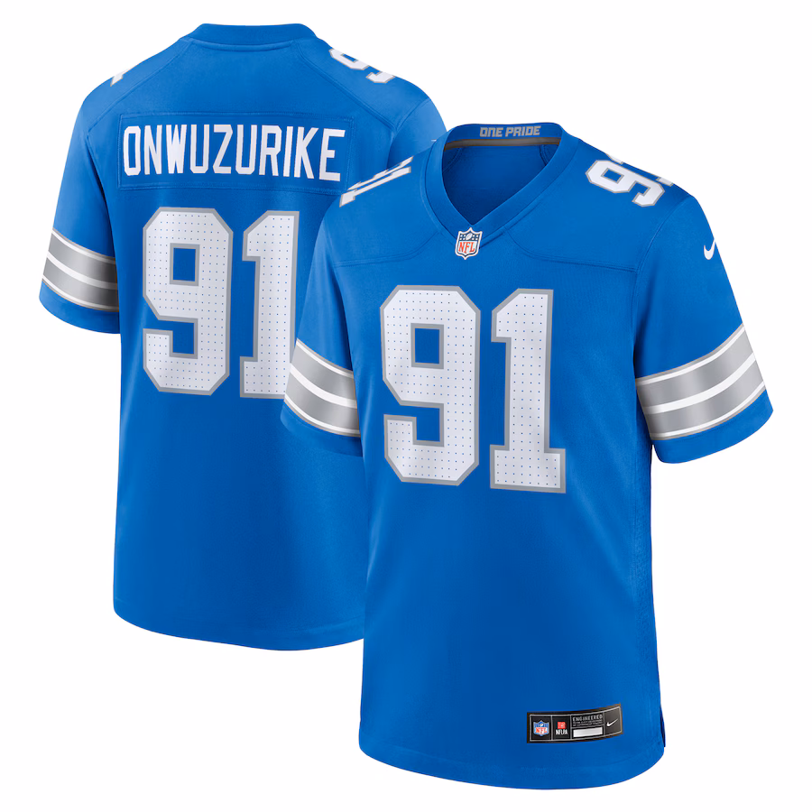 Men's Detroit Lions Levi Onwuzurike Nike Blue Team Game Jersey - Ujersey