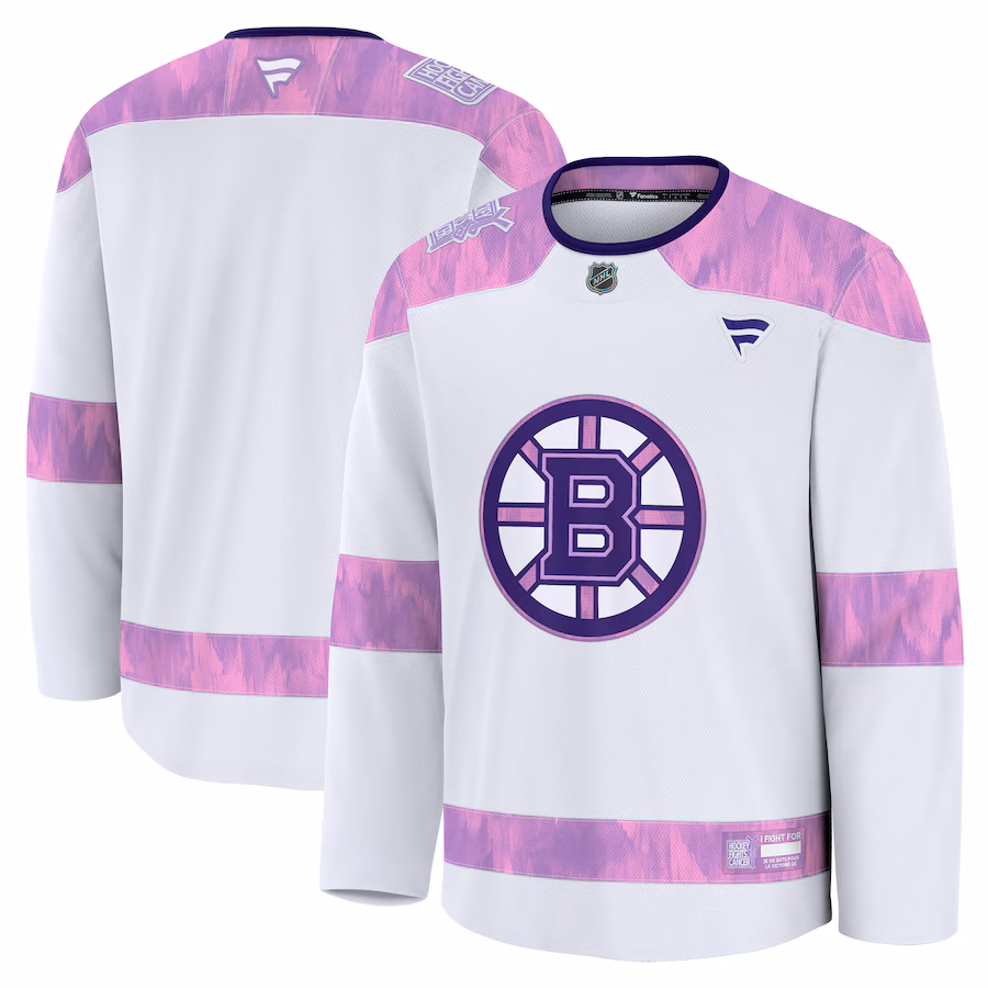 Men's Boston Bruins Fanatics White 2024 Hockey Fights Cancer Practice Jersey - Ujersey