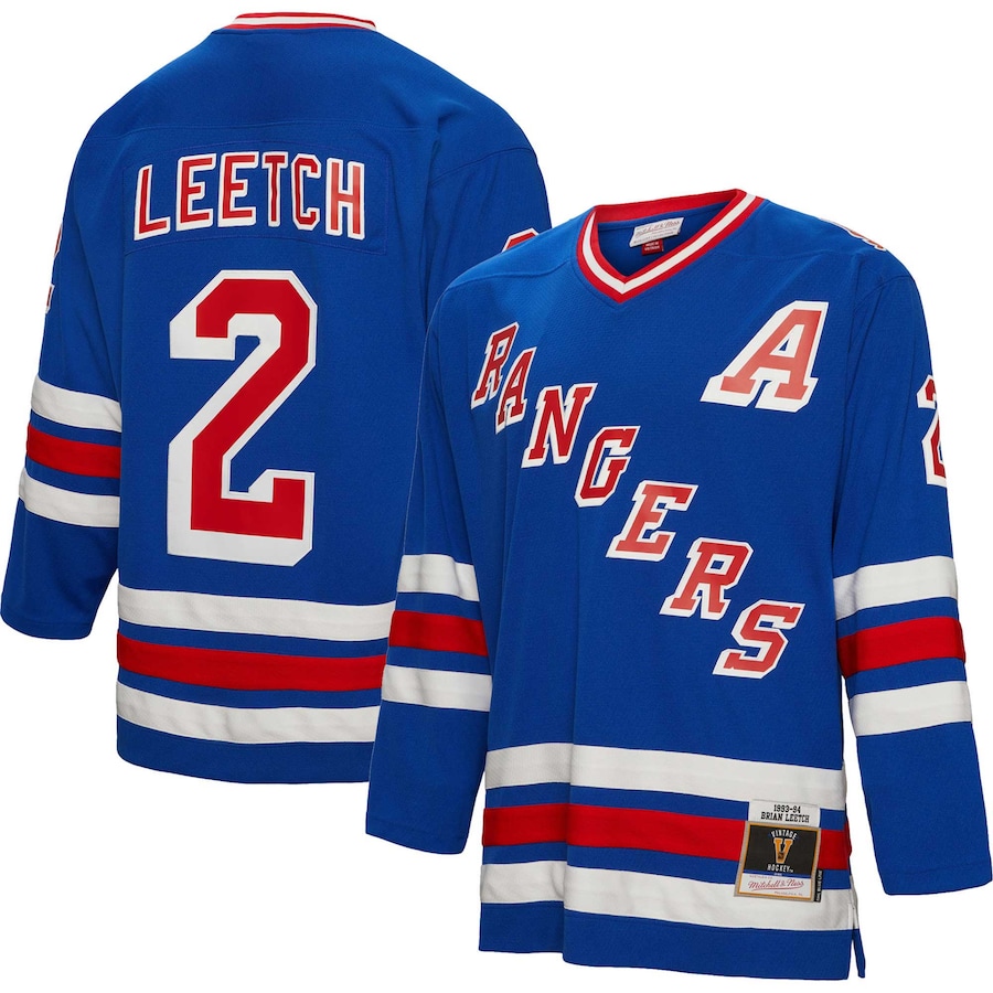 Men's New York Rangers Brian Leetch Mitchell & Ness Blue Alternate Captain Patch 1993/94 Blue Line Player Jersey - Ujersey