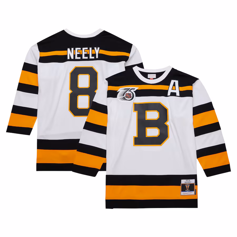 Men's Boston Bruins Cam Neely Mitchell & Ness White 1991/92 Alternate Captain Blue Line Player Jersey - Ujersey