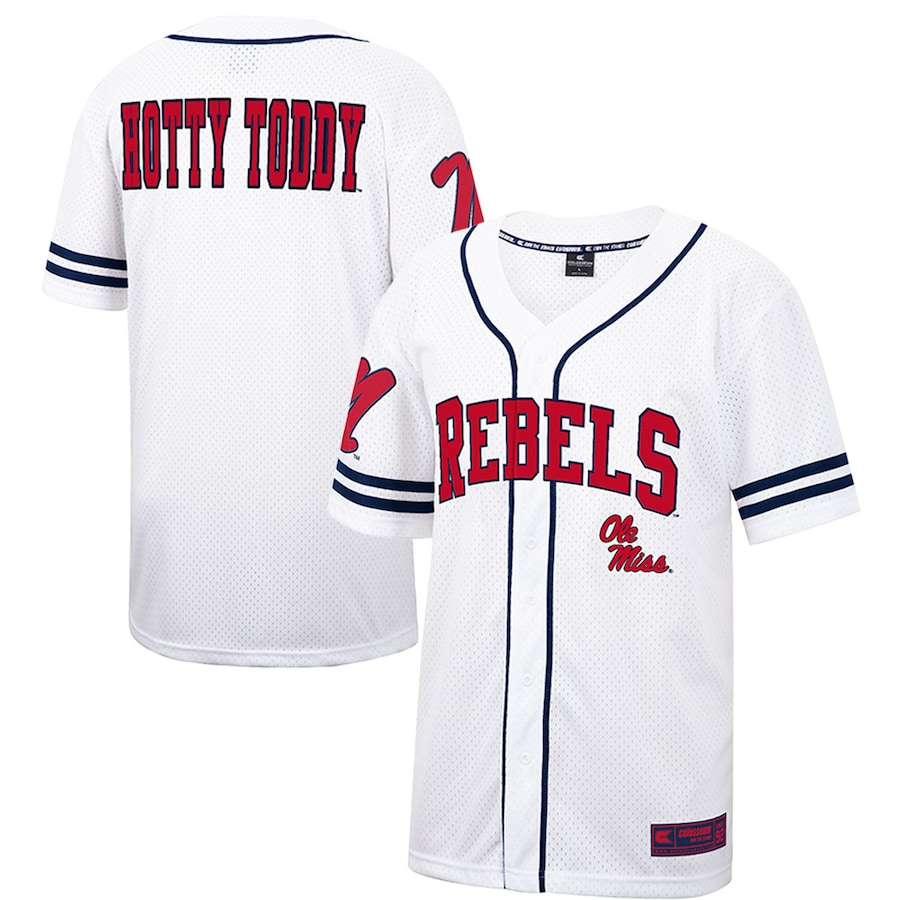Men's Colosseum White Ole Miss Rebels Free Spirited Mesh Button-Up Baseball Jersey - Ujersey