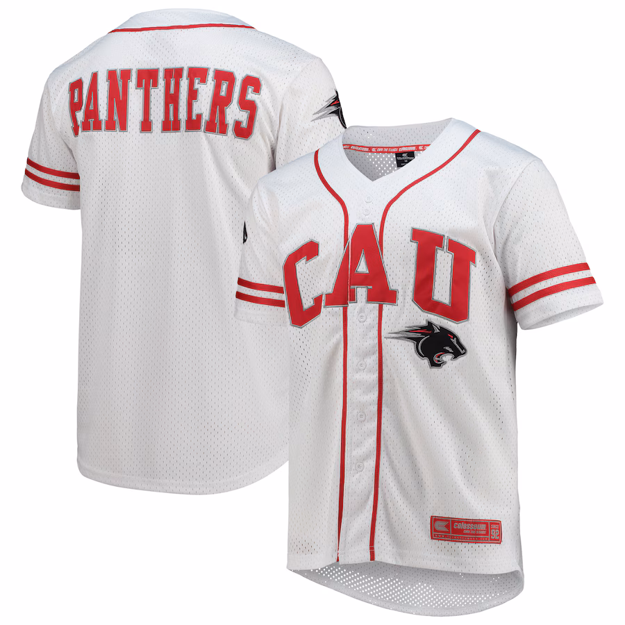 Men's Colosseum White Clark Atlanta University Panthers Free Spirited Mesh Button-Up Baseball Jersey - Ujersey