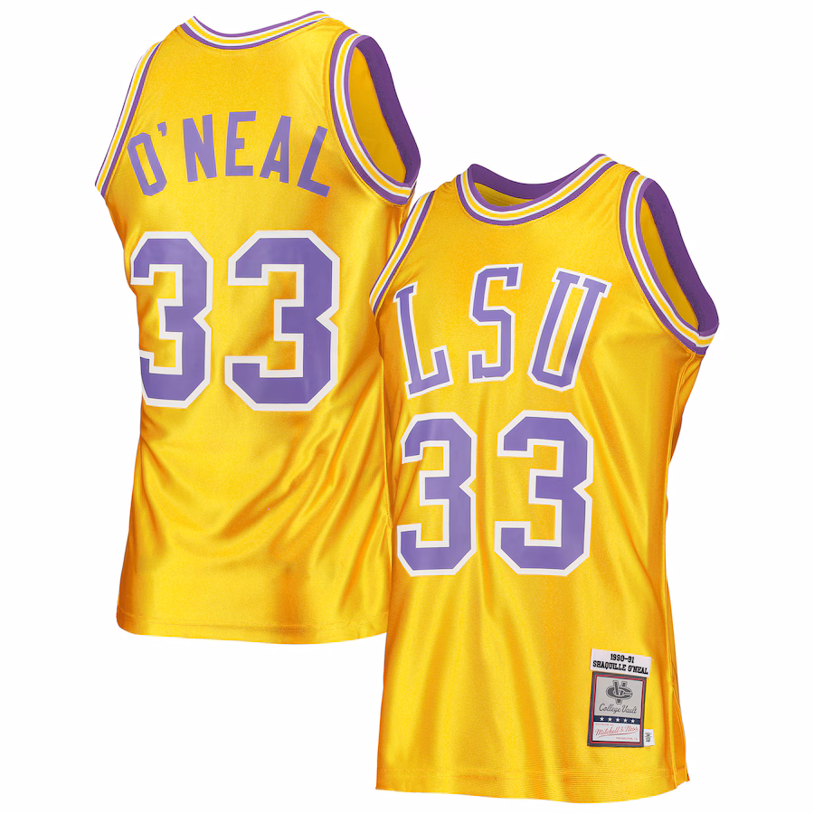 Men's Mitchell & Ness Shaquille O'Neal Gold LSU Tigers 1990/91 Authentic Throwback College Jersey - Ujersey