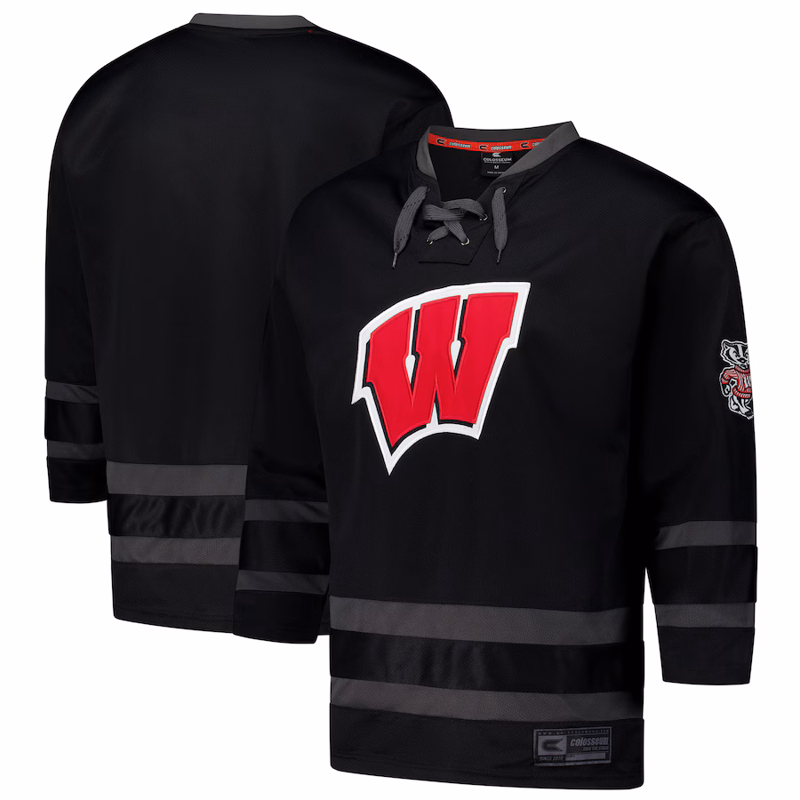 Men's Colosseum Black Wisconsin Badgers On The Ice Hockey Jersey - Ujersey