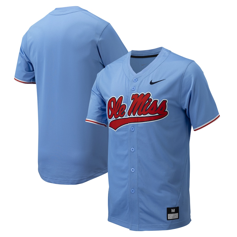 Men's Nike Powder Blue Ole Miss Rebels Replica Full-Button Baseball Jersey - Ujersey