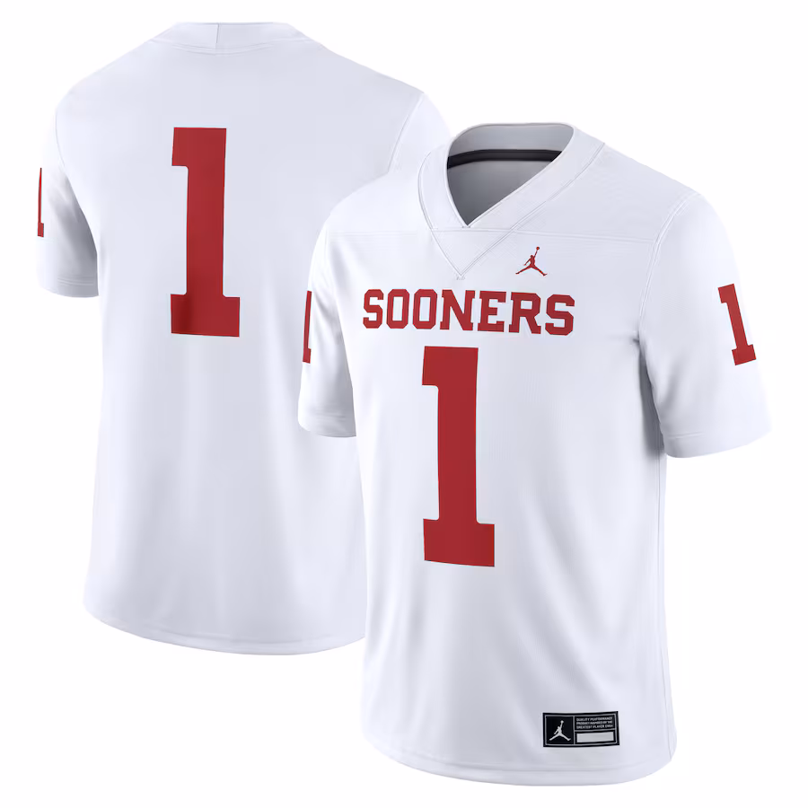 Men's Jordan Brand #1 White Oklahoma Sooners Game Jersey - Ujersey