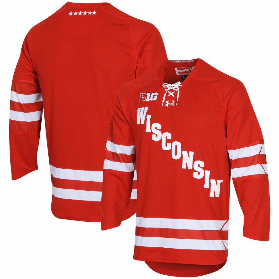 Men's Under Armour Red Wisconsin Badgers UA Replica Hockey Jersey - Ujersey