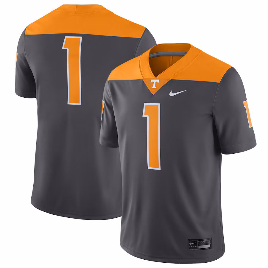 Men's Nike #1 Anthracite Tennessee Volunteers Alternate Game Jersey - Ujersey