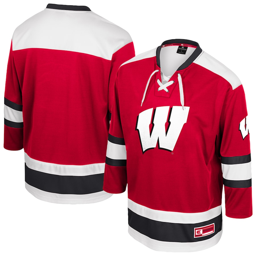 Men's Colosseum  Red Wisconsin Badgers Athletic Machine Fashion Hockey Jersey - Ujersey