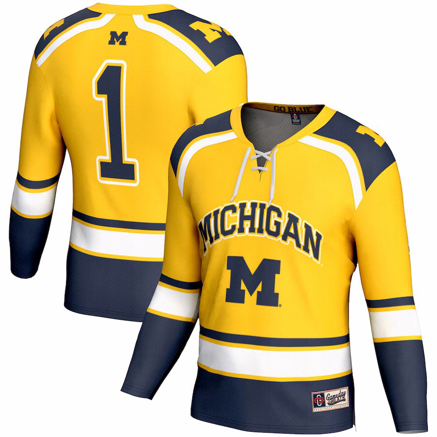 Youth GameDay Greats #1 Maize Michigan Wolverines Hockey Jersey - Ujersey