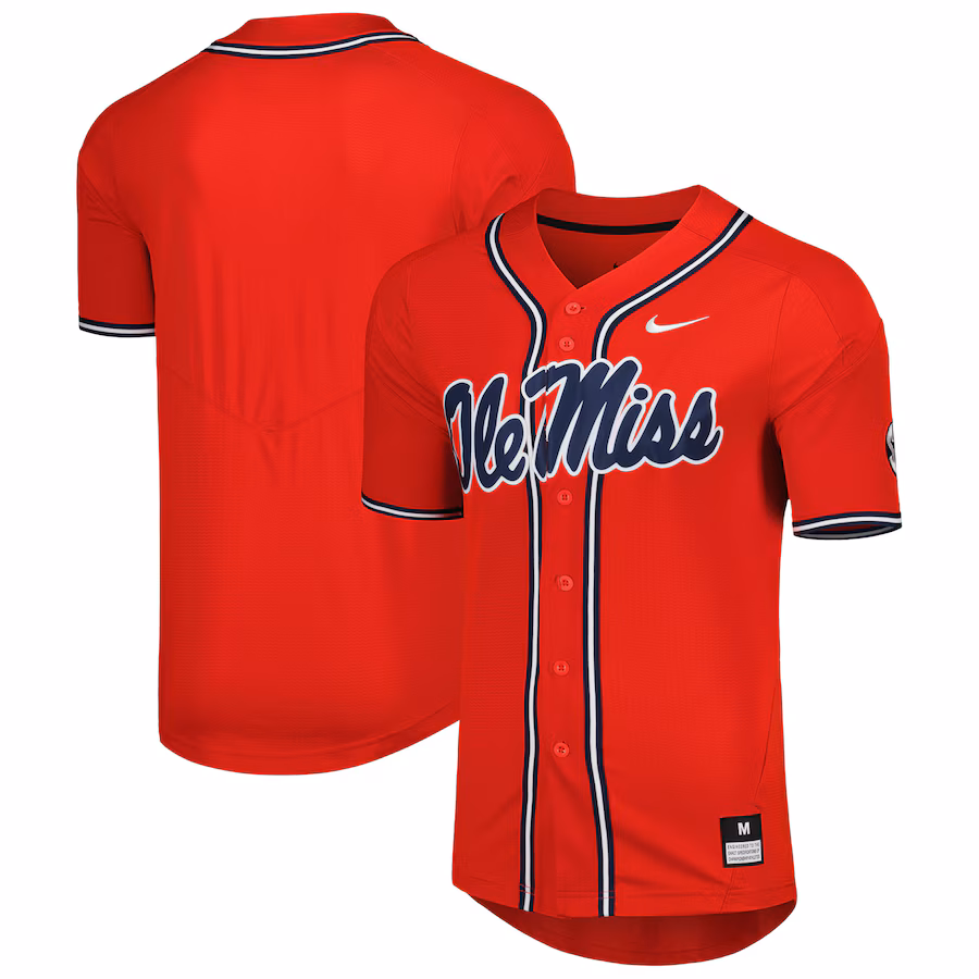 Men's Nike Red Ole Miss Rebels Full-Button Replica Baseball Jersey - Ujersey