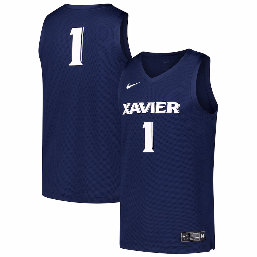 Men's Nike #1 Navy Xavier Musketeers  Replica Basketball Jersey - Ujersey