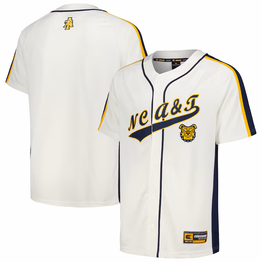 Men's Colosseum Cream North Carolina A&T Aggies Ruth Button-Up Baseball Jersey - Ujersey
