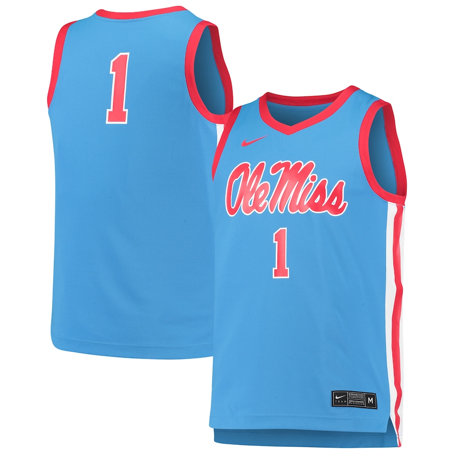 Men's Nike #1 Light Blue Ole Miss Rebels Replica Basketball Jersey - Ujersey