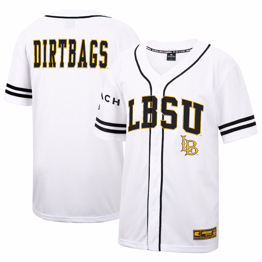 Men's Colosseum White Cal State Long Beach The Beach Free Spirited Mesh Button-Up Baseball Jersey - Ujersey