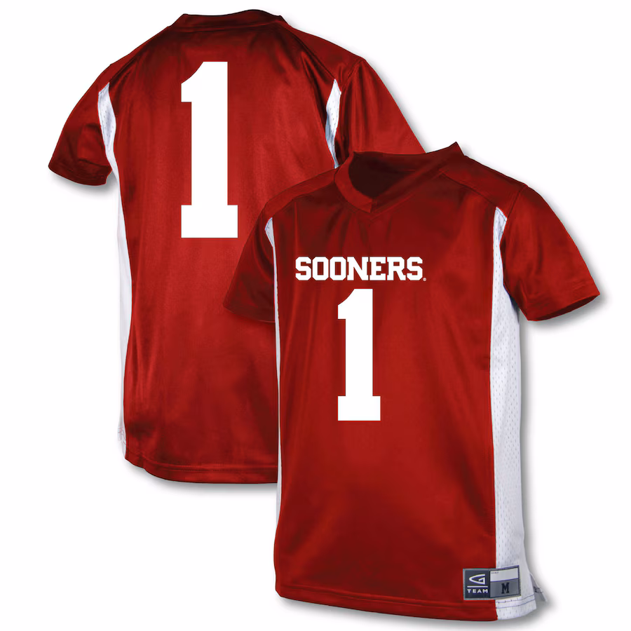 Youth Garb #1 Crimson Oklahoma Sooners Football Jersey - Ujersey