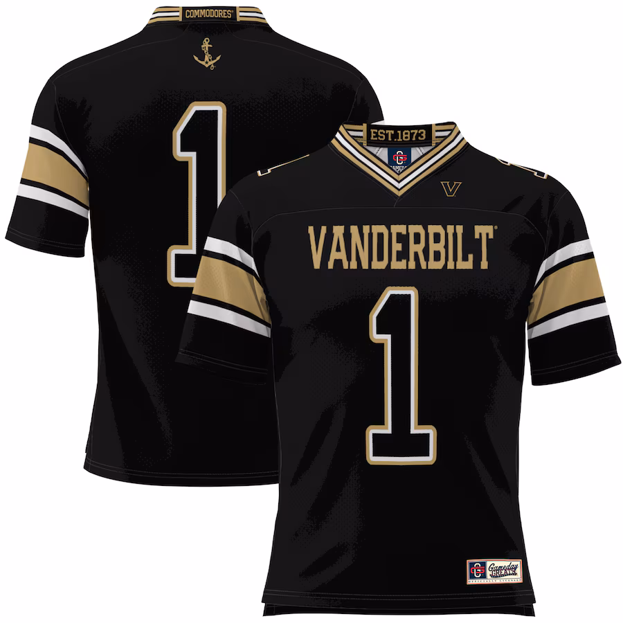Men's GameDay Greats #1 Black Vanderbilt Commodores Football Jersey - Ujersey